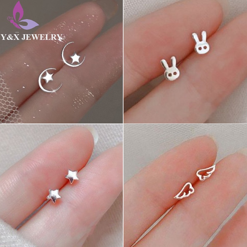 【Y&X】ต่างหูเงิน 925 จี้รูปดาว ดวงจันทร์ สไตล์เกาหลี สําหรับผู้หญิง