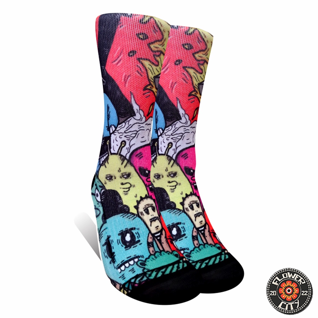 เลขที่. F19 Monster Doodle Pattern Fullprint Socks (FC)
