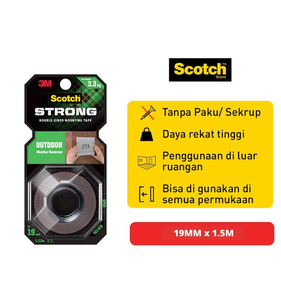 Scotch 3M Outdoor Mounting Tape 411-S19 19 MM X 1.5 M