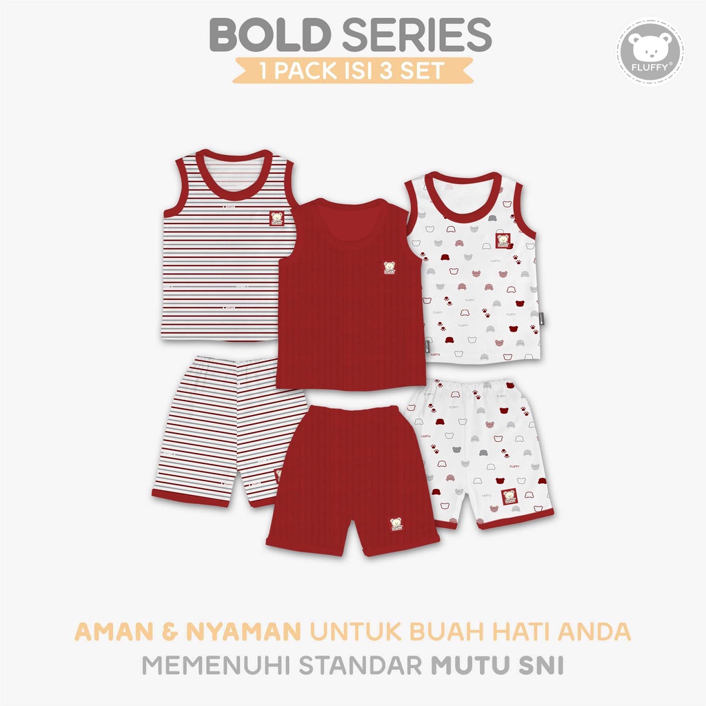 FLUFFY 3/4 BOLD Pants Set (3 คู่) SKD3SB/SKD3XB RED SML 123