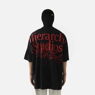 Hierarchy Studios - เสื้อยืด ขนาดใหญ่ พิมพ์ลายแมงมุม ดอกลิลลี่ สีดํา