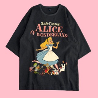 เสื้อยืด ขนาดใหญ่ พิมพ์ลายดิสนีย์ Alice In Wonderland สไตล์วินเทจ