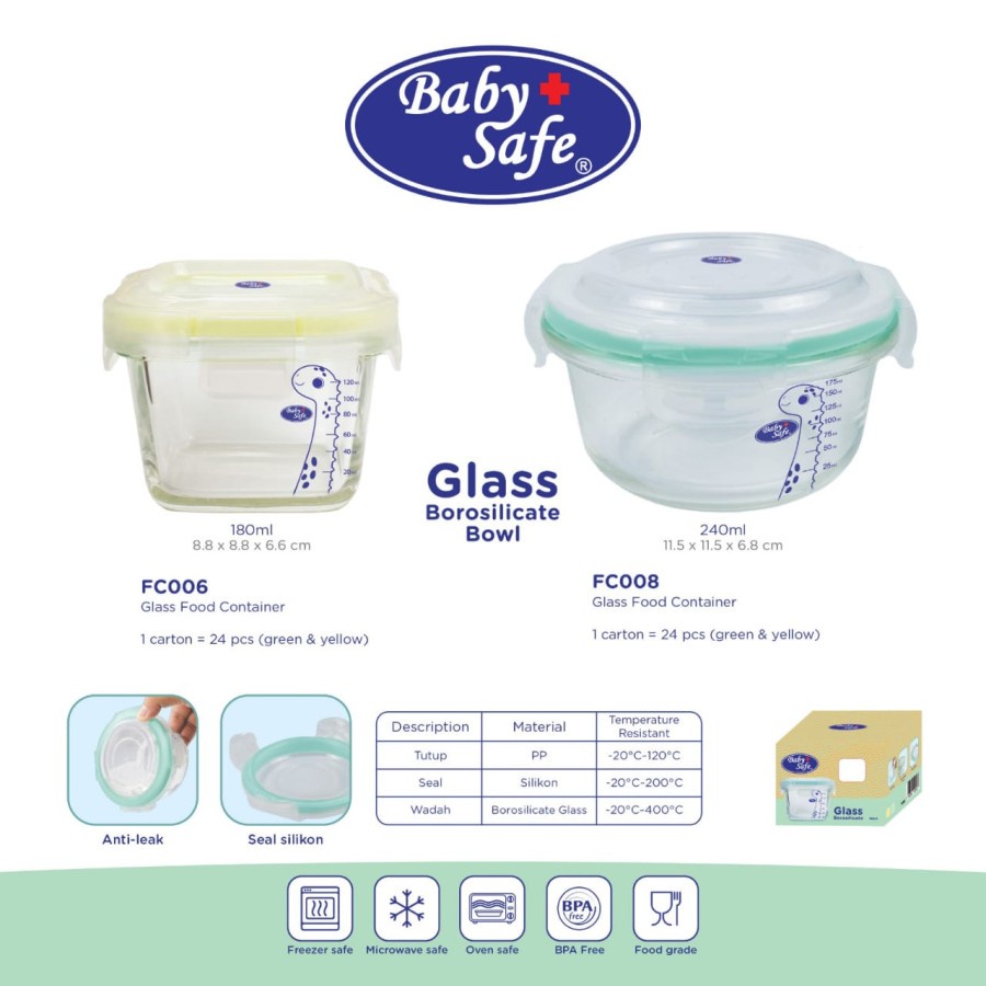 กล่องใส่อาหารแก้ว Baby Safe 180ml (FC006), 240ml (FC008) & 300ml (FC009), 180ml (FC10B/C) เนื้อหา 1 