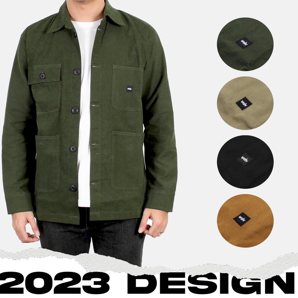 ราคาที่ถูกที่สุด "ARTHUR" CANVAS JACKET / SEMI PARKA / CANVAS TRUCKER JACKET - 2 กระเป๋า - ARMY สีเข