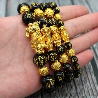 Obsidian Pixiu สร้อยข้อมือ ประดับลูกปัดนําโชค สําหรับคู่รัก กำไลทอง กำไลข้อมือ กําไล ข้อมือ กําไลลูกปัด