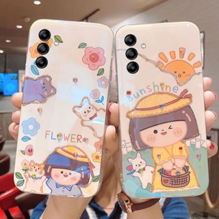 เคสโทรศัพท์Samsung Galaxy A54 A34 A14 S21 FE S23+ S22+ S21+ S22 S21 S23 Ultra 5G แบบนิ่ม ลายดอกทานตะวัน แมว แต่งกลิตเตอร์ พลอยเทียม ระยิบระยับ สําหรับ เคส Samsung A34 5G