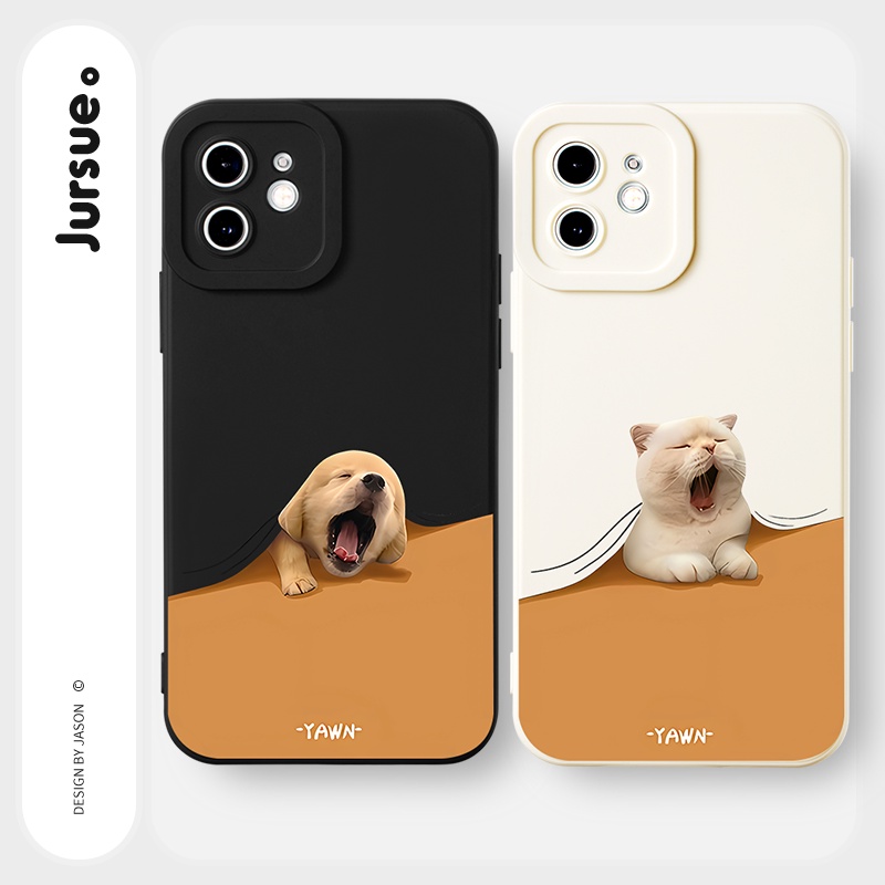 JURSUE เคสคู่ เคสไอโฟน คู่รัก กันกระแทกซิลิโคนนุ่มน่ารักตลก เคสโทรศัพท์ สีดำ Compatible for iPhone 17 Air 16 15 14 13 12 11 Pro Max SE 2020 X XR XS 8 7 Plus พลัส Y3065