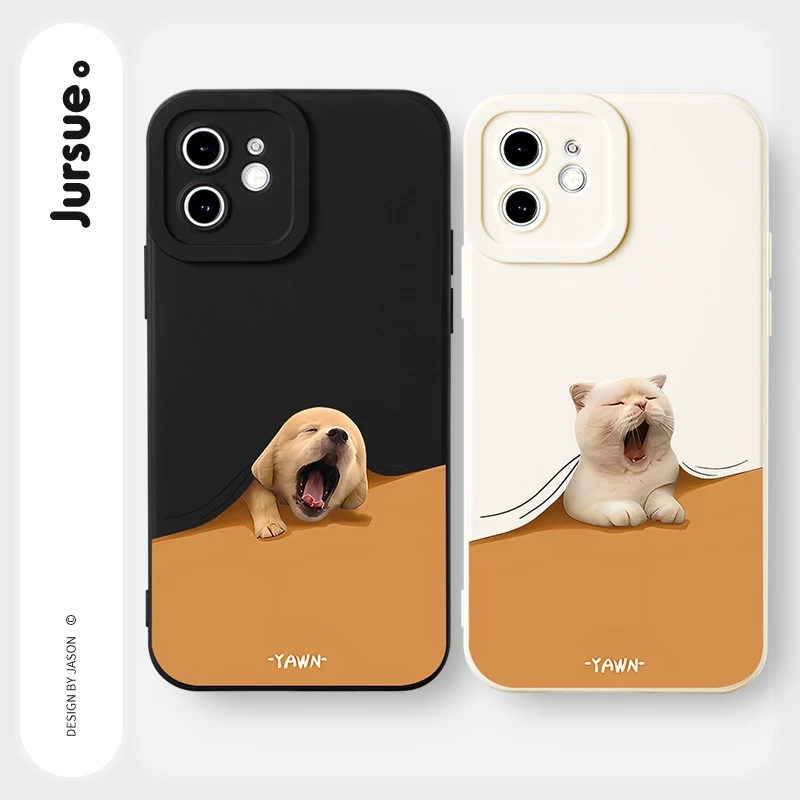 JURSUE เคสคู่ เคสไอโฟน คู่รัก กันกระแทกซิลิโคนนุ่มน่ารักตลก เคสโทรศัพท์ สีดำ Compatible for iPhone 17 Air 16 15 14 13 12 11 Pro Max SE 2020 X XR XS 8 7 Plus พลัส Y3065