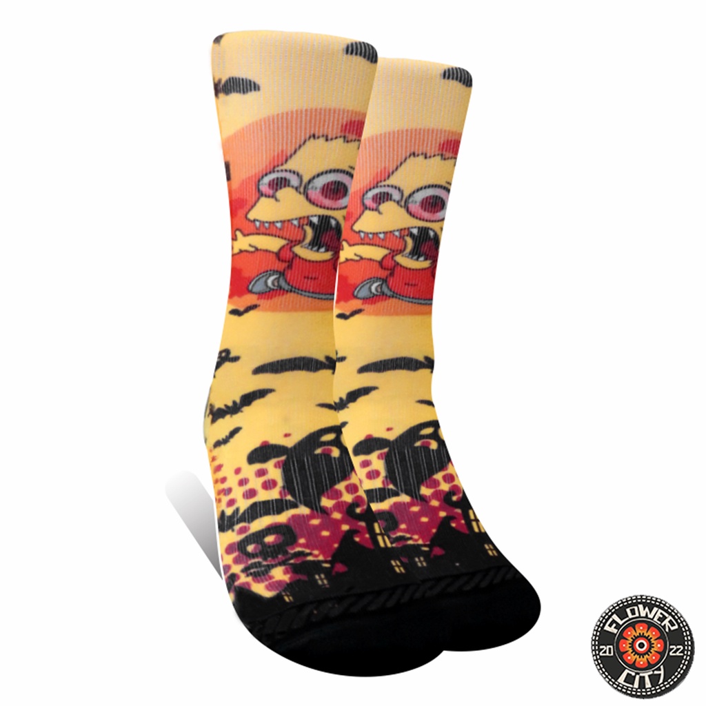 เลขที่. F99 Fullprint Socks with Bart Simpson The Monster Halloween Motif (FC)