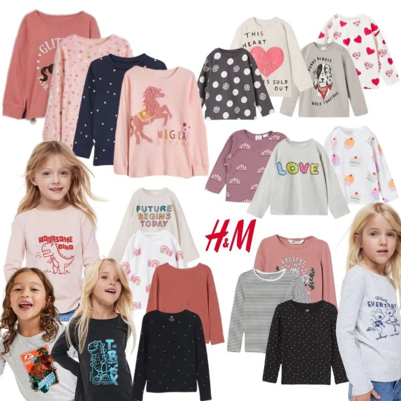 Popmywear HM LONG SLEEVE GIRLS& 39; T-SHIRTS SZ 1-14Y / GIRLS& 39; CLOTHES / BABY T-SHIRTS