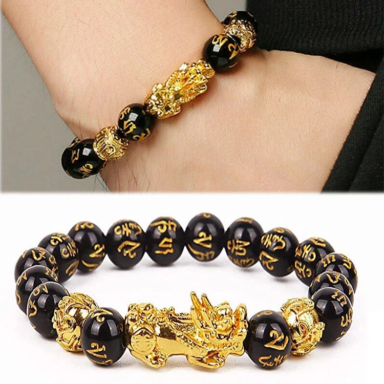 Obsidian Pixiu สร้อยข้อมือ ประดับลูกปัดนําโชค สําหรับคู่รัก กำไลทอง กำไลข้อมือ กําไล ข้อมือ กําไลลูกปัด