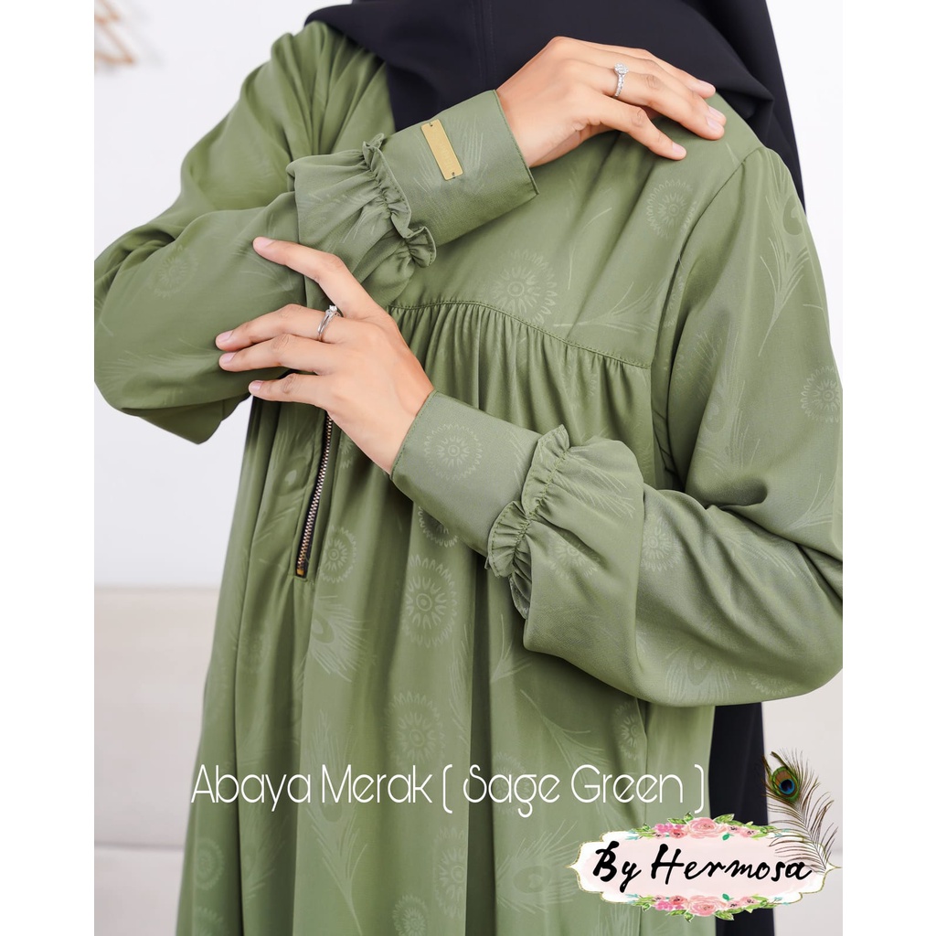 (Abaya hermosa) Abaya hermosa นูนนกยูง motif sage green-Abaya sage green-Abaya sage green-Abaya sage