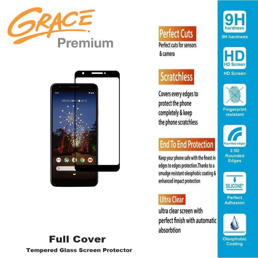 Gogle Pixel 3A 2019- 5.6 นิ้ว - กระจกนิรภัยแบบเต็มหน้าจอระดับพรีเมียม - ตัดแต่งสีดํา