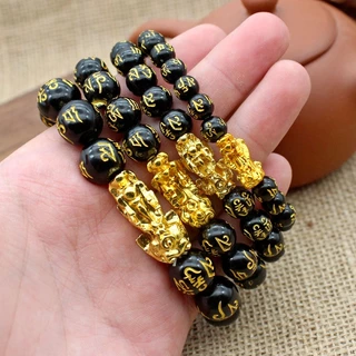 Obsidian Pixiu สร้อยข้อมือ ประดับลูกปัดนําโชค สําหรับคู่รัก กำไลทอง กำไลข้อมือ กําไล ข้อมือ กําไลลูกปัด