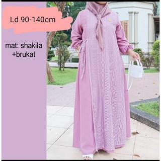 GAMIS BRUKAT LACE LEMBUT SHAKILA ADA SAKU TANGAN KARET JUMBO PILIH SIZE TERMURAH
