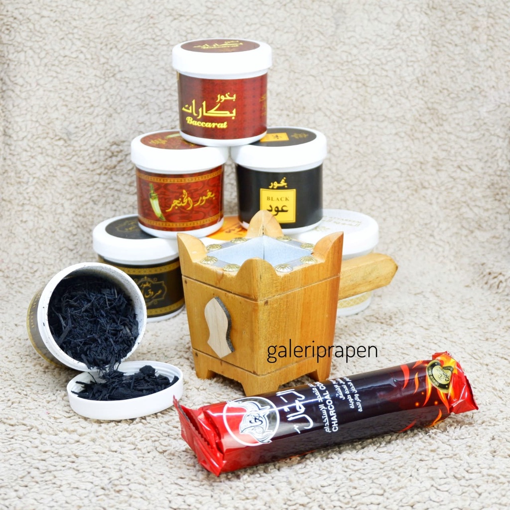 แพ็คเกจ AMR Bakhor Bukhur สมบูรณ์, Prapen Charcoal, Mini Wood, Buhur Amr, Aroma Variants