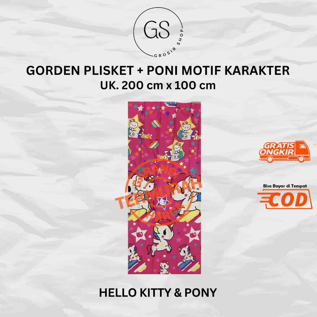 HELLO KITTY & PONY CHARACTER PLISKET CURTAINS + ลูกไม้
