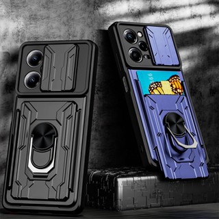 เคสโทรศัพท์มือถือแบบแข็ง พร้อมแหวนขาตั้ง และช่องใส่บัตร สําหรับ Xiaomi POCO F4 GT M5S M3 C40 4G 5G
