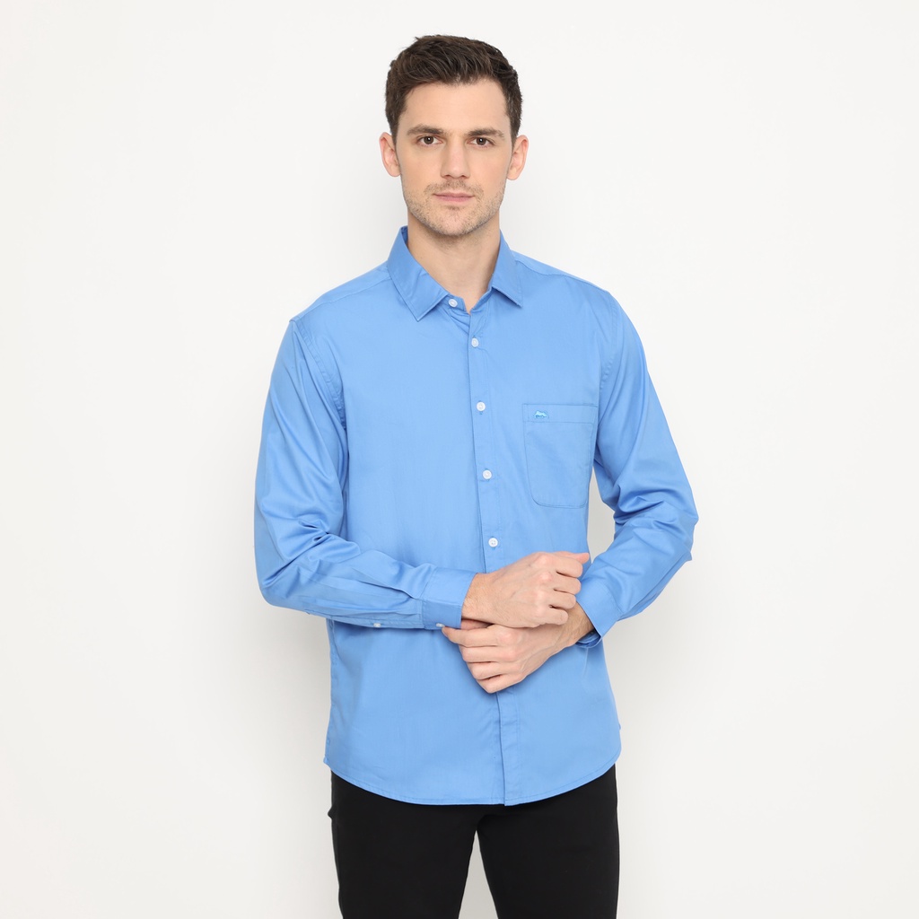 KATUN KEMEJA RICARCO เสื้อเชิ้ตผู้ชายผ้าฝ้ายธรรมดายาวสีน้ําเงิน 32213