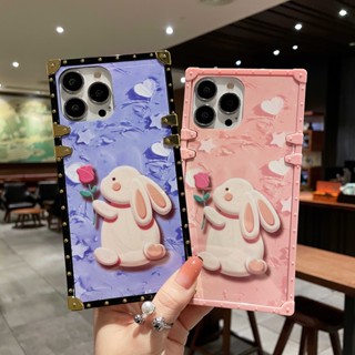 OPPO A57 A77 A96 A95 A74 A94 A93 K9S K9X Fashion Brand Square Cute Rabbit Case