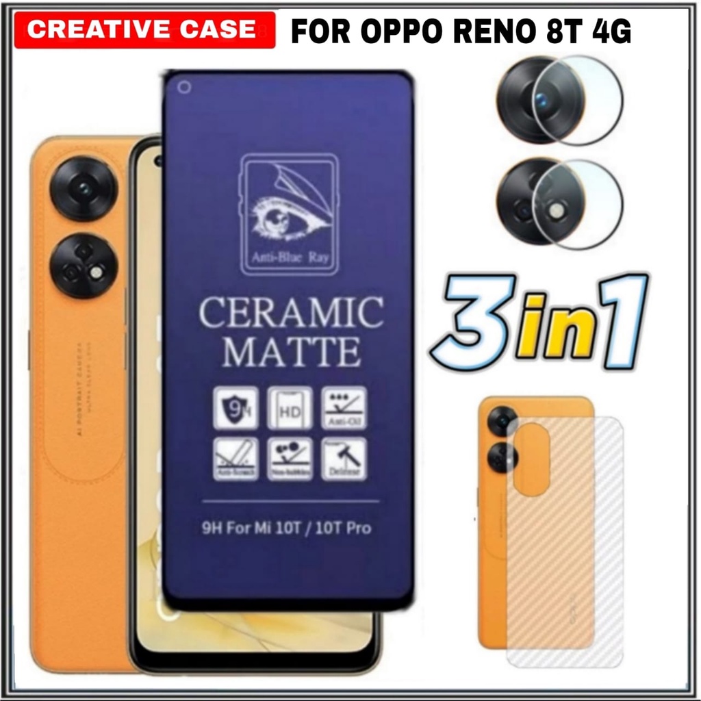 PACKAGE 3 INC 1 TEMPERED GLASS OPPO RENO 8T 4G MATTE ANTI BLUE - OPPO RENO 8T 4G, BLUE
