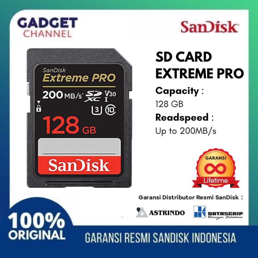 Sandisk การ์ด SD 128GB 200Mbps Extreme Pro - รับประกันตลอดอายุการใช้งาน