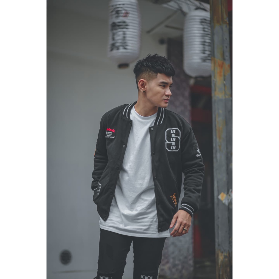 Salvio Hexia Vintage Fleece Cotton Premium Full Black 86 Varsity Jacket