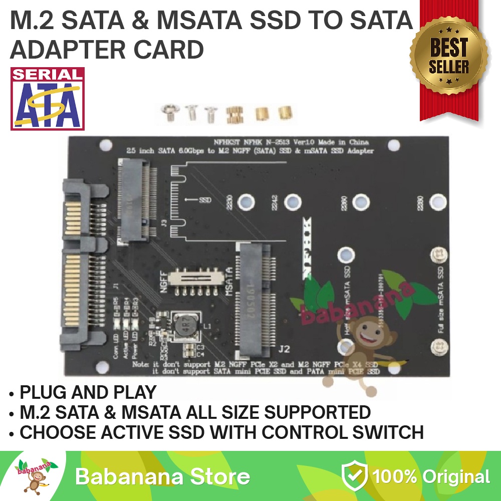 การ์ดอะแดปเตอร์ Sata to M.2 Sata to M.Sata SSD Converter การ์ด 2 in 1 MSATA M2 SATA
