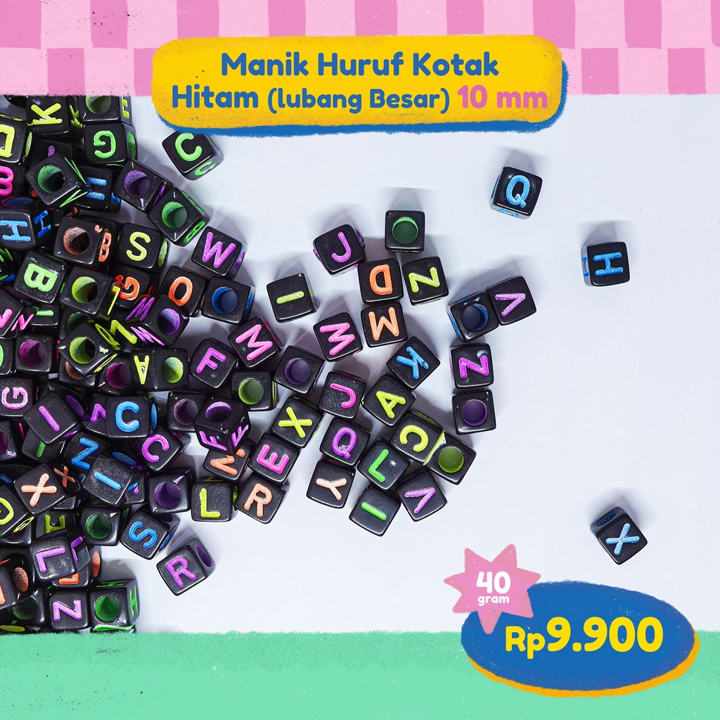 (40 กรัม) BLACK SQUARE LETTER BEADS (LARE HOLE) 5 MM - ขายวัสดุ BEADS น่ารัก - DIY อุปกรณ์เสริม