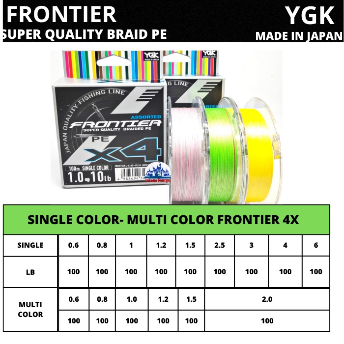 PE YGK FRONTIER X4 COL SINGLE/ MULTI COLOR 100M BRAID PE THREAD 0.6/0.8/1.0/1.2/1.5/2.0/2.5/3.0/4.0/