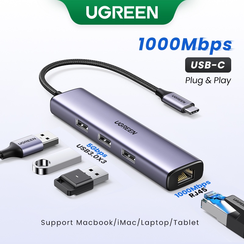 UGREEN อะแดปเตอร์ Type C อีเธอร์เน็ต 1000Mbps Usb3.0 Ethernet Hub สําหรับแล็ปท็อป Nintendo คอมพิวเตอ
