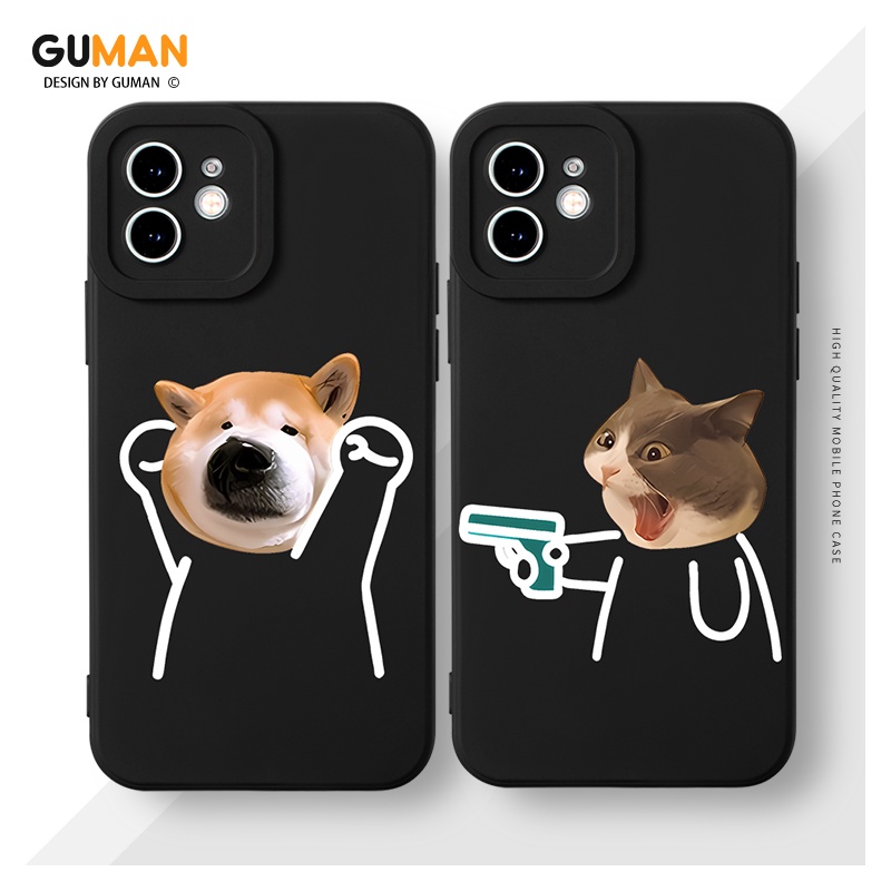 GUMAN เคสคู่ เคสไอโฟน คู่รัก กันกระแทกซิลิโคนนุ่มการ์ตูนน่ารักตลก เคสโทรศัพท์ สีดำ Compatible for iPhone 16 15 14 13 12 11 Pro Max SE 2020 X XR XS 8 7 6 6S Plus พลัส XYM1756