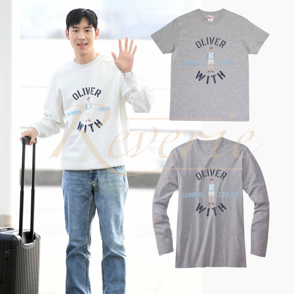 LEE JE HOON FASHION OUTFIT OLZEN X OLIVE CAMPUS CREW เสื้อยืดยาวแขนสั้น KPOP TAXI DRIVER