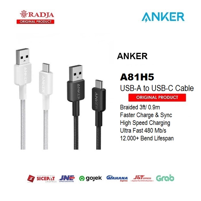 Anker USB-A ถึง USB-C Type-C Data Charger Cable 3ft 0.9M A81H5