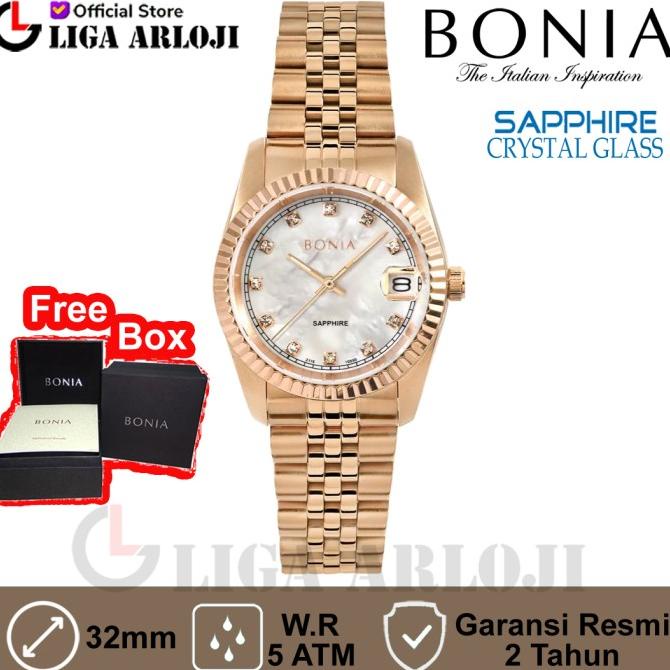 Save Bonia Bnb10550-3557 นาฬิกาข้อมืออะนาล็อก แซฟไฟร์ โรสโกลด์ สําหรับผู้หญิง 32 มม.