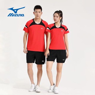 Mizuno เสื้อเบสบอล + กางเกงขาสั้น ผู้ชาย ผู้หญิง ชุดกีฬา ระบายอากาศ และสะดวกสบาย เสื้อกลางแจ้ง + กางเกงขาสั้น