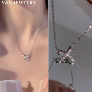 【Y&amp;X】สร้อยคอโซ่ จี้โบว์คริสตัล รูปหัวใจ ขนาดเล็ก ของขวัญสําหรับผู้หญิง