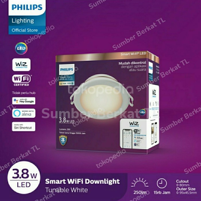 [สมาร ์ ท ] Philips Smart Wifi Led Downlight 3.8W - โคมไฟปรับแต ่ งได ้ 8 ซม . [ โคมไฟ ]