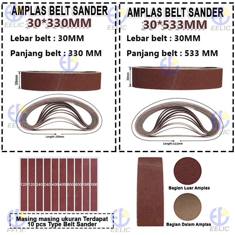 EELIC AMS เครื่องขัดสายพานขัด 1 ชุดมีกระดาษทราย 10 ชนิด และมีตัวเลือกขนาดกระดาษทราย AMS-30X330 และ AMS-30X533 สายพานขัด 120-1000 grit