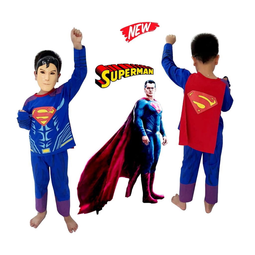 SUPERMAN KIDS COSTUME WING SUIT ฟรีหน้ากากสําหรับ CHILDREN 1-10 ปี