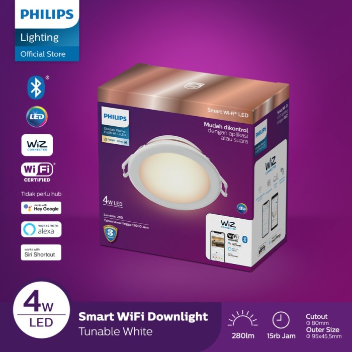 Putih [สมาร ์ ท ] Philips Smart Wifi Led Downlight 4W 4W ปรับแต ่ งได ้ สีขาว สีขาว [Lamp ]