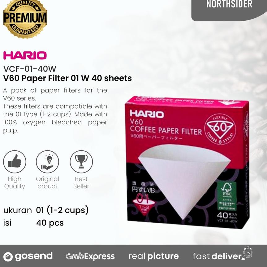 LATEST STOCK HARIO V60 FILTER PAPER WHITE 01 40 แผ่น VCF-01-40W