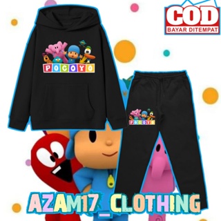 ชุดเสื้อฮู้ดดี้ กางเกงจ็อกเกอร์ ลายการ์ตูนภาพยนตร์ Pocoyo สําหรับเด็กผู้ชาย และเด็กผู้หญิง