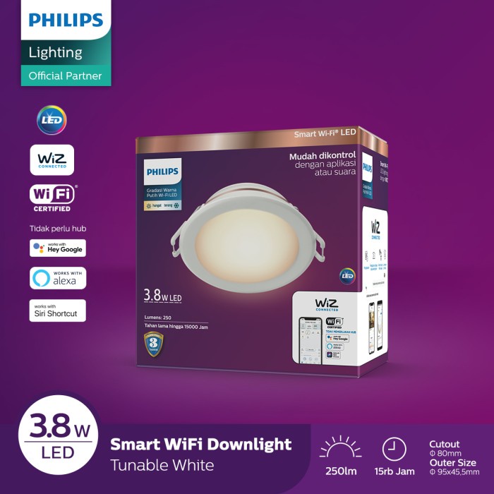 Putih [สมาร ์ ท ] Philips Smart Wifi Led Downlight 3.8W - ปรับแต ่ งได ้ สีขาว ( สีขาว ) [Lamp ]
