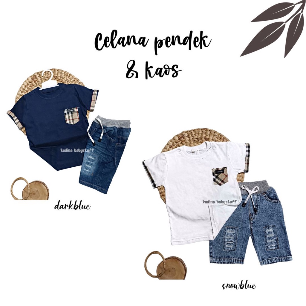 Snow Wash Boys Jeans Set/Flannel T-Shirt 1-8 Years/Boys Ripped Shorts