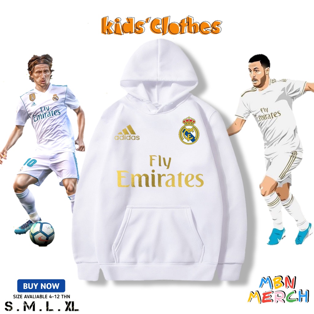 เสื้อแจ็คเก็ตมีฮู้ดเด็กผู้ชาย เรอัล มาดริด เสื้อแจ็คเก็ตฟุตบอล/สังคม