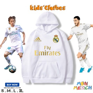 เสื้อแจ็กเก็ต เสื้อฟุตบอล มีฮู้ด ลาย Real Madrid สําหรับเด็กผู้ชาย