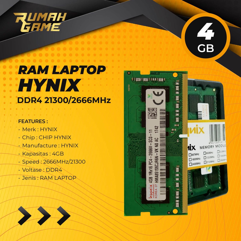 SK Hynix RAM Laptop 4GB DDR4 21300 / 2666Mhz Sodimm
