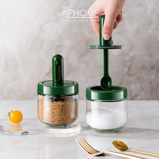 APHOME Tempat Bumbu Dapur Kaca Spices Jar Wadah Botol Toples Bumbu Dengan Sendok Adjustable Tempat Garam Gula DELI