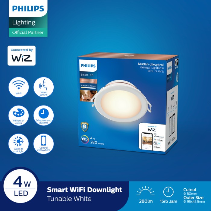 Putih [สมาร ์ ท ] Philips Smart Wifi Led Downlight 4W - ปรับแต ่ งได ้ สีขาว ( สีขาว ) [Lamp ]